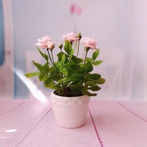 Handmade pink Rose  Polymer clay flower,Cold porcelain,Real touch flower arrangement,Potted Plant Artificial,luxury gift, table centerpieces