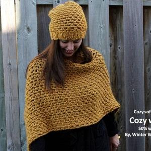 Sunflower Mustard Poncho cape, Cozy poncho, knit cape, shoulder wrap, chunky sweater cape, Winter chunky cape, Soft and cozy