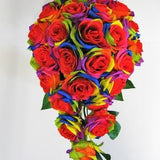 Rainbow Rose, Rainbow Rose Wedding Bouquet, Multicolor Roses Wedding Bouquet, Rainbow Cascade Bouquet, Rainbow Roses, Silk Rainbow Roses