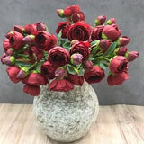 Artificial Camellia Bouquet with Foliage, Fake Ranunculus Bundle, Living Room Flower Arrangement, Dining Table Floral Decor, Window Spray