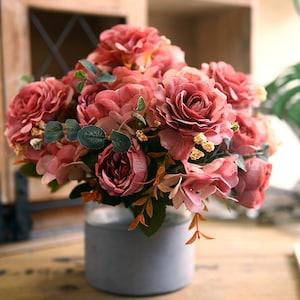 Artificial Hibiscus Rose Bouquet, Faux Hydrangea Flower Bundle, Wedding Party Floral Decor, Living Room Greenery, Kitchen Plant Arrangement