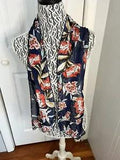 Vintage Navy Blue and Red Patterned Scarf with Floral Motif Carnations Flower