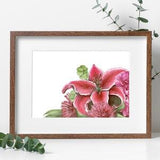 Stargazer Lily Flower Art Print Bouquet of Flowers Painting Botanical Wall Decor Contemporary Feminine Art Pink and Sage Pretty Art for Her