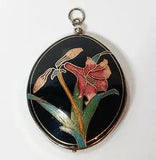 Vintage 1980s Cloisonne Enamel Lily Flower Pendant Large Puffy Spinner  2.5"