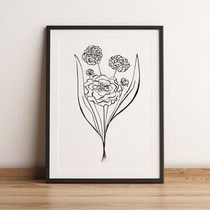 Peony Bouquet Line Art / Minimalist Flower Line Art / Floral Wall Art / Botanical Prints / Leaf Art Print / Wildflower Line Art / Flower Art
