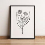 Peony Bouquet Line Art / Minimalist Flower Line Art / Floral Wall Art / Botanical Prints / Leaf Art Print / Wildflower Line Art / Flower Art