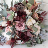 Artificial burgundy bridal bouquet - Dusty pink faux wedding bouquet - Blush pink bridesmaid bouquet - Winter wedding bouquet