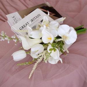 Real touch Bridle bouquet white bouquet silk wedding flowers tulips Bouquet Small orchid flower bouquet artificial Calla Lily flower bouquet