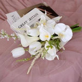 Real touch Bridle bouquet white bouquet silk wedding flowers tulips Bouquet Small orchid flower bouquet artificial Calla Lily flower bouquet