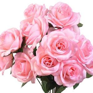 12 Open Light Pink Roses Bush, Artificial Flowers, 4" Head, Wedding Arrangement, Bridal Bouquet, Centerpiece, Fake Faux Silk, Baby Girl
