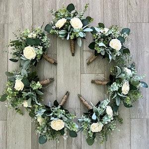 Boho cream bridesmaid bouquet eucalyptus lambs ear bridal bouquet seeded silver dollar greenery wedding flowers