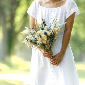 Turquoise and Roses Bridal Bouquet l Dried Flowers & Pampas Bouquet l Boho Wedding Bouquet
