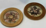 Vtg Set of 2 Wood Dried Floral Pictures 5" Diameter Gallery Wall Grannycore