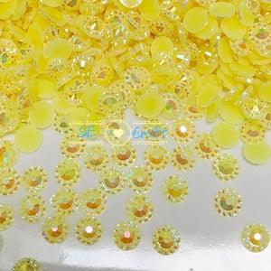 200/1000PCS  4/ 5/ 6mm AB Yellow Round Sunflower Crystal Halo Flatback Rhinestone BlingGems Resin Acrylic Flatback Deco Nail Art Craft