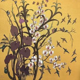 Golden Nature Painting, Minimalist Art, Bird Painting on canvas, White Orchids, Original & Handmade oil painting, Fine art