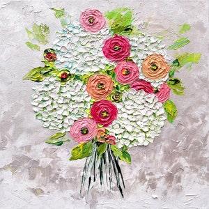 Ranunculus painting hydrangea original art impasto oil painting flowers floral roses garden bouquet modern wall 12x12 canvas by Irina Jouk