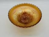 Antique Vintage 8" Marigold Amber Iridescent Footed Glass Bowl Flower Carnation
