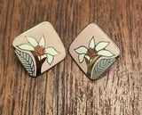 Signed Laurel Burch WILD LILY Pierced Earrings Enamel Pink White Flower Vintage