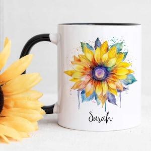 Personalized Sunflower Mug, Sunflower Lover Gift, Custom Sunflower Coffee Mug, Sunflower Tea Cup, Sunflower Gifts For Her, Personalized Name