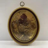 Vtg. Dried Pressed Flowers In Gold Plastic Oval Frame Wall Hanging Decor