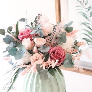 Bouquet ROCAMADOUR dried and preserved pink and white flowers, eternal roses wedding bouquet, eco-responsible bouquet roses for Mother's Day