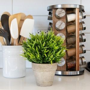 Modern Bamboo Plant Decor, Green Leaves, Rustic Home Decoration, DIY Interior Design, Fake Flowers, Faux Succulent in Pot, Ceramic Like Pots
