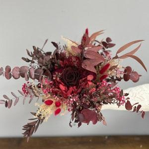 Loose Eucalyptus Burgundy Wedding Bouquet,Marsala Bridal Bouquet, Magenta Wedding Bouquet, Dried flowers Bouquet, Fall Wedding Flowers