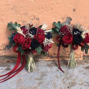 Red wedding bouquet, Burgundy bridal bouquet, Boho bouquet for bride Wedding accessories, Natural wedding bouquet Handmade