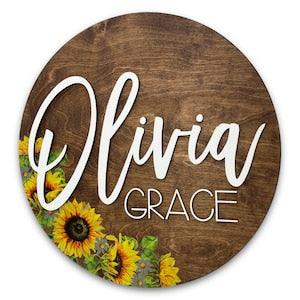 Round 3D Nursery Name Sign Sunflower Pattern | 18-36 Inch Personalized Wooden Name Sign | Baby Name Sign | Baby Shower | Nursery Custom Sign