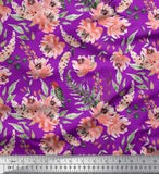 Soimoi Purple Velvet Fabric Woodpecker & Peony Floral Print Fabric-P0g