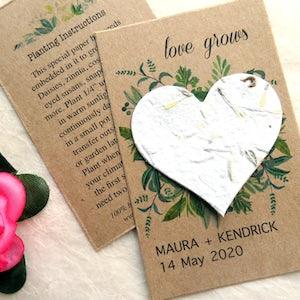 Plantable Heart Wedding Favors - Flower Seed Paper Hearts - Personalized Cards