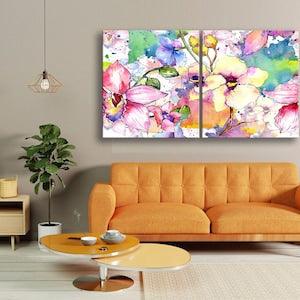 Abstract flowers canvas wall art Botanical print Floral wall art Flower painting Colorful home decor Orchid flower Extra large wall art