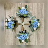 Boho bridesmaid bouquets, premium white rose sky light baby blue hydrangea & greenery bridal bouquet, eucalyptus sage wedding flowers