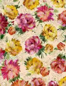 Cream Medium Metallic Peonies Fabric - CM8281 - Timeless Treasures - BTY