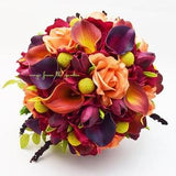 Plum Burnt Orange Calla Lilies Tulips Roses Yellow Craspedia Bridal Bouquet Groom's Boutonniere - Customize for your Wedding Colors