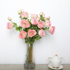 Artificial Ranunculus Stem with Bud, Faux Flower and Foliage, Wedding Party Floral Arrangement, Home Spray Decor, Fake Bouquet Material