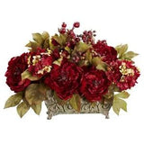 4929 18in. Peony & Hydrangea Silk Flower Arrangement,, 13.75" x 12" x 9.5" Red