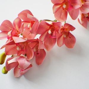 25" Artificial Coral Orchid Stem, Faux Orchid Flower Stems Tropical Flower Floral Supplies, Photo Prop, Wedding Flowers, Wedding bouquet