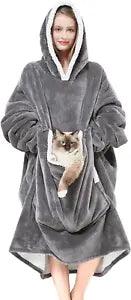 Wearable Blanket Hoodie with Giant Pocket ???Pet Won'T Leave?? Extra Soft Sherpa Fl