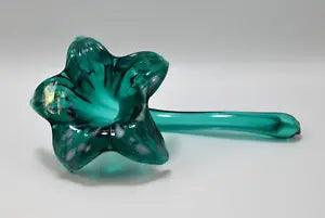 Cavalier Glass Hand Blown Green Art Glass Hibiscus Lily Stem Trumpet Flower