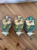 flower lily stained glass plug-in night light lot of 3 Night Light Floral