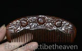 5.6" Rare Old Chinese Boxwood Hand Carving Subshrubby Peony Flower Comb