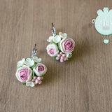 Polymer clay peony bouquet earrings, Bridal flower earrings, Flower bouquet jewelry , Handmade romantic floral earrings