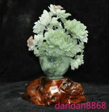 China Natural Xiu Jade green Jadeite butterfly Peony flower statue decoration