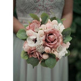 Bridal or Bridesmaid Wedding Bouquet Eucalyptus Peonies Roses Hydrangea Mauve Pink White with Brooches - Add Boutonniere Flower Crown More!