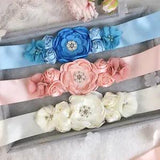 Handmade 3D Peony Flower Maternity Pregnancy Sash Belt Pearl Crystal Bridal Belt