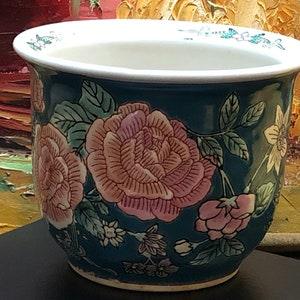 Vintage Chinese Flower Pot, Ceramic Planter, Herb/ Succulent Pot, Vase, Famille Rose, Hand Painted, Gift, Home Decor