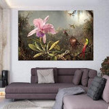 Cattleya Orchid and Three Hummingbirds (1871) Martin Johnson Heade Canvas Wall Art Reproduction Fine Art Print Home Office Decor