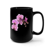 Pink Orchids Black Mug 15oz