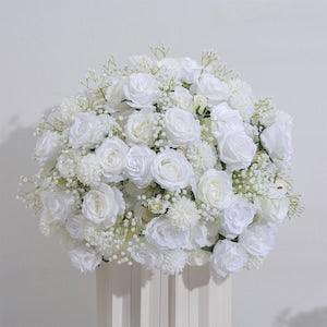 White Rose Flower Ball With Baby Breath Floral Ball Wedding Table Centrepiece Flower Centrepiece Table Runner Silk Floral Ball Party Decor